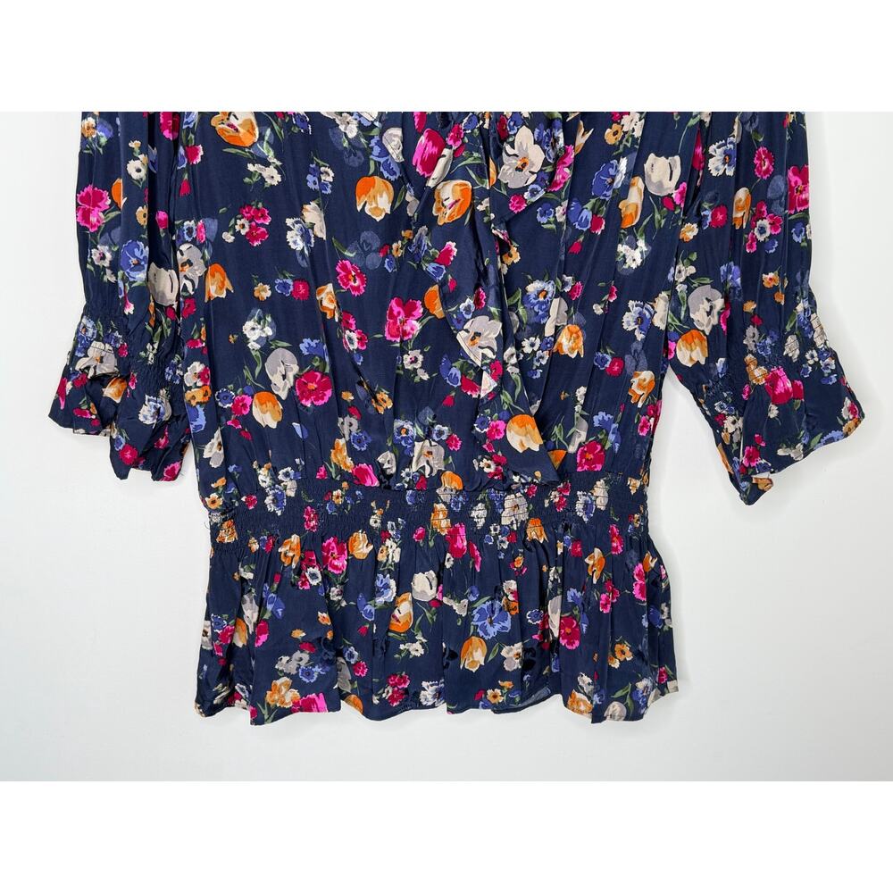 Lauren Ralph Lauren Shianete Floral Faux-Wrap Peplum Blouse Navy Floral Women L - Picture 5 of 14